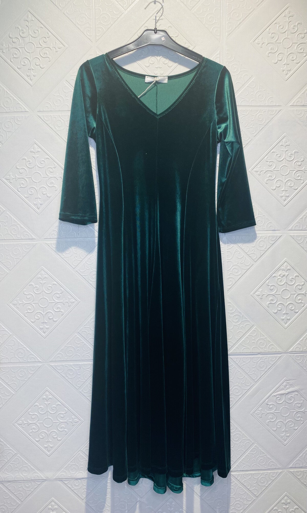Abito midi svasato in velluto liscio -  Verde Abete, Bordeaux o Marrone