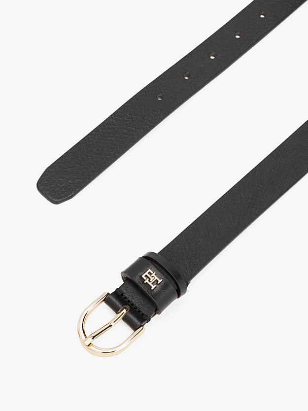 Cintura classica nera in pelle con monogramma TH