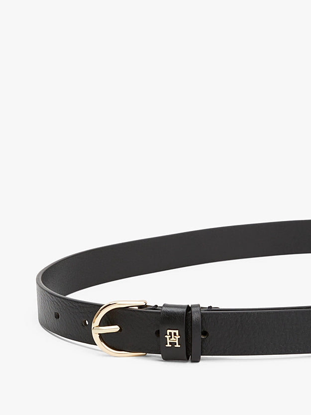 Cintura classica nera in pelle con monogramma TH