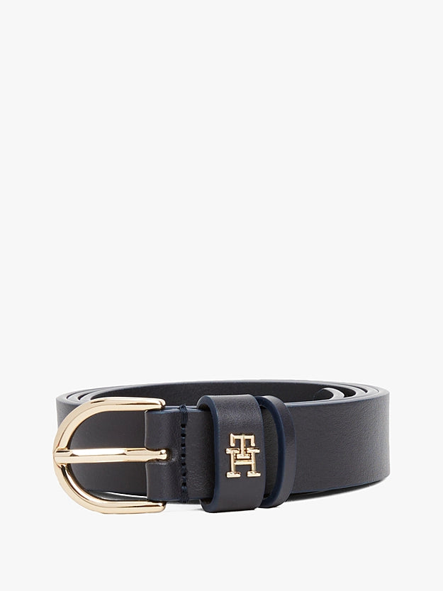 Cintura classica blu in pelle con monogramma TH