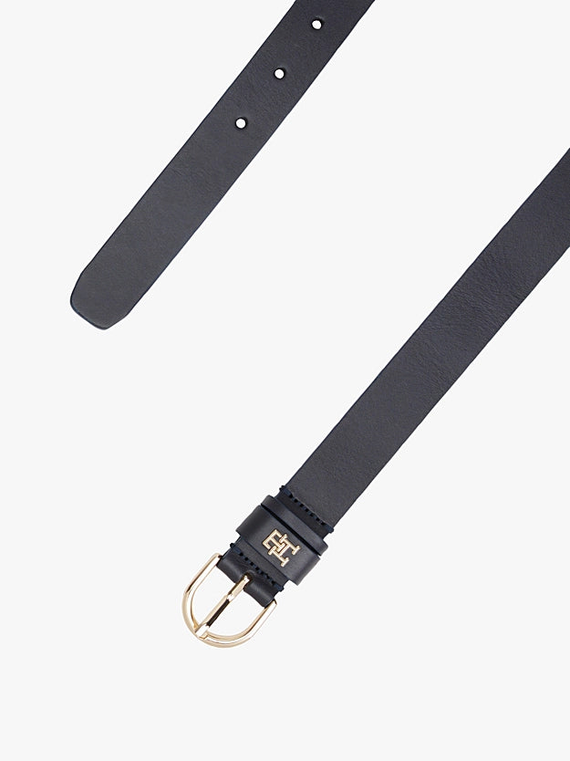 Cintura classica blu in pelle con monogramma TH