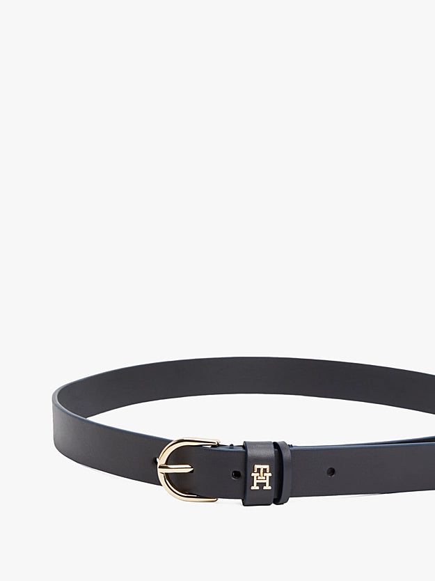 Cintura classica blu in pelle con monogramma TH