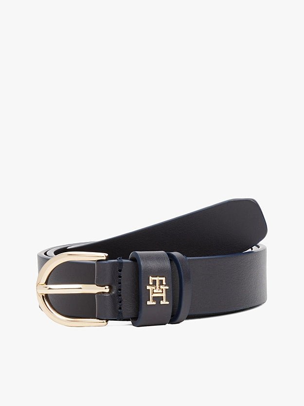 Cintura classica blu in pelle con monogramma TH