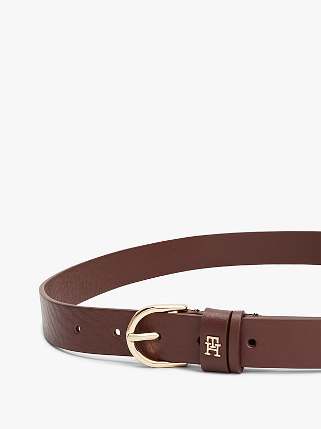 Cintura classica marrone in pelle con monogramma TH