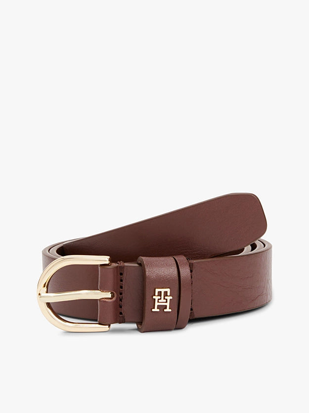 Cintura classica marrone in pelle con monogramma TH