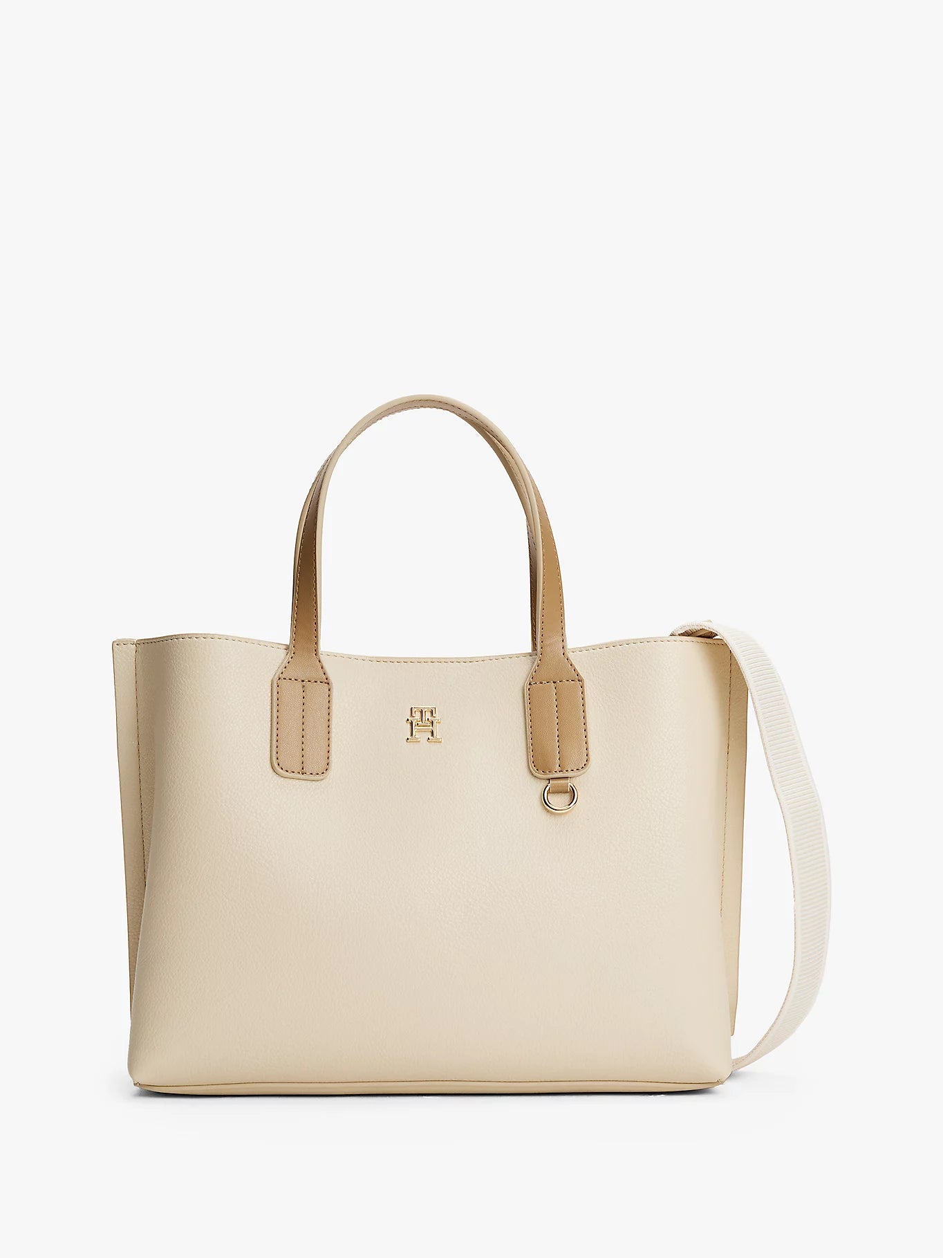 Borsa tote media in beige con monogramma TH