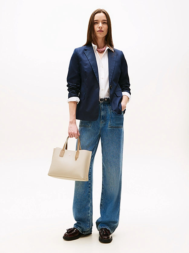 Borsa tote media in beige con monogramma TH