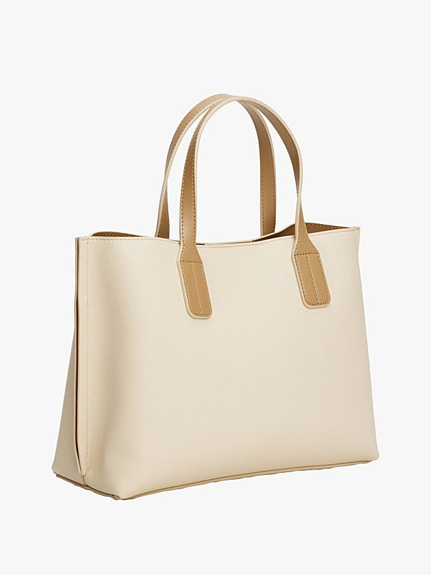 Borsa tote media in beige con monogramma TH
