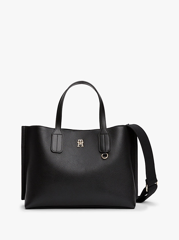 Borsa tote media in nero con monogramma TH