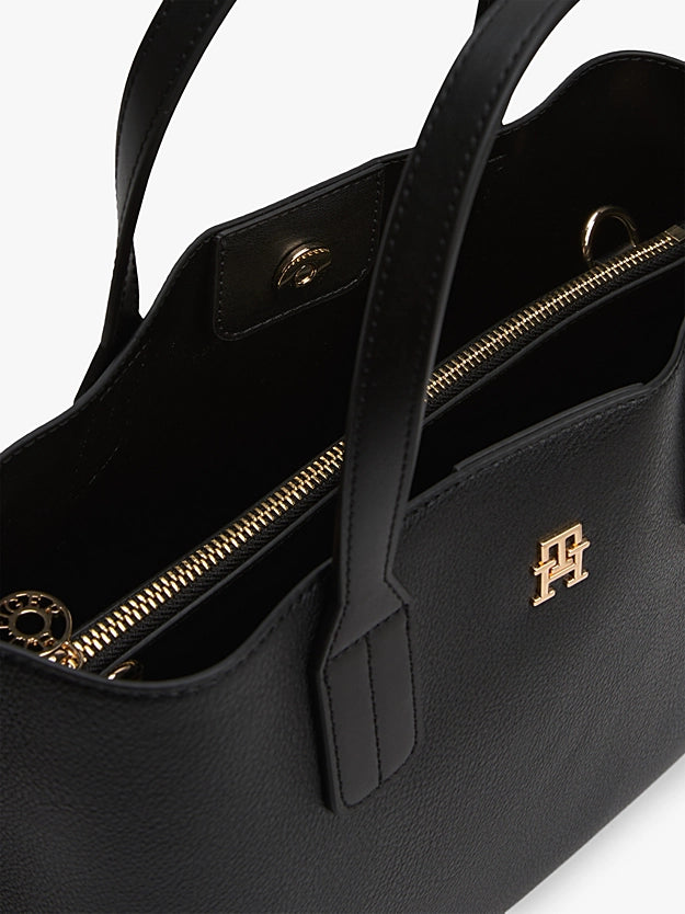Borsa tote media in nero con monogramma TH