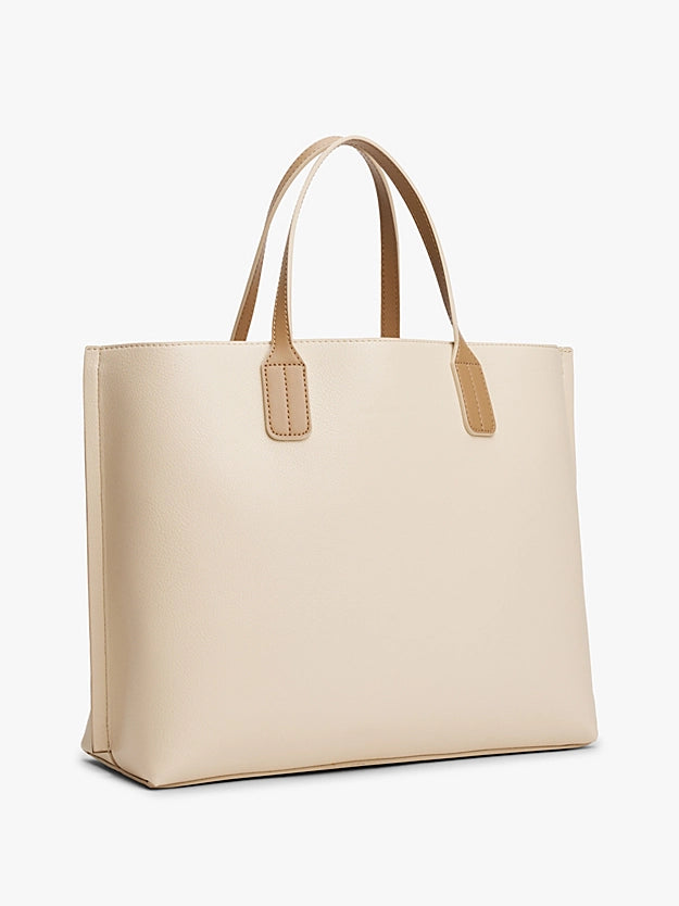Borsa Satchel beige con tracolla e monogramma TH
