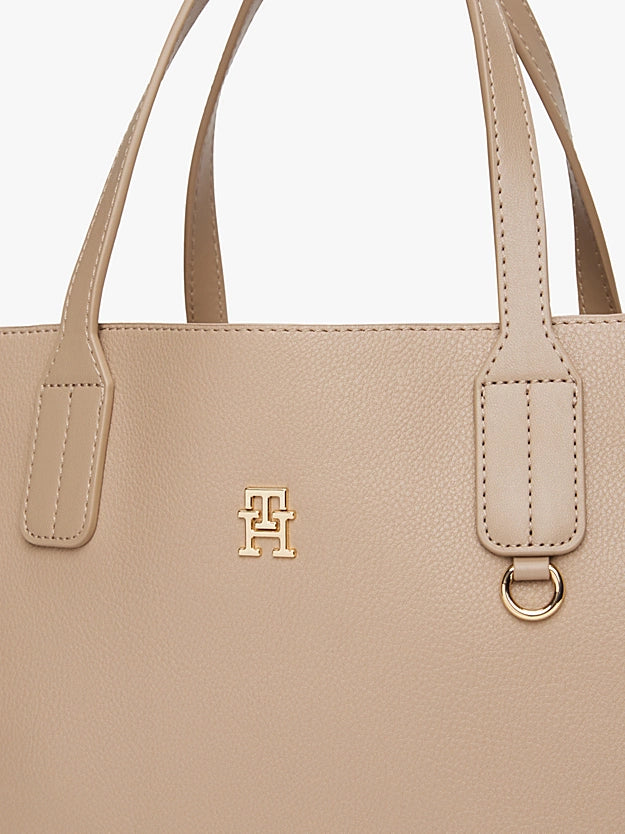 Borsa Satchel cammello con tracolla e monogramma Th