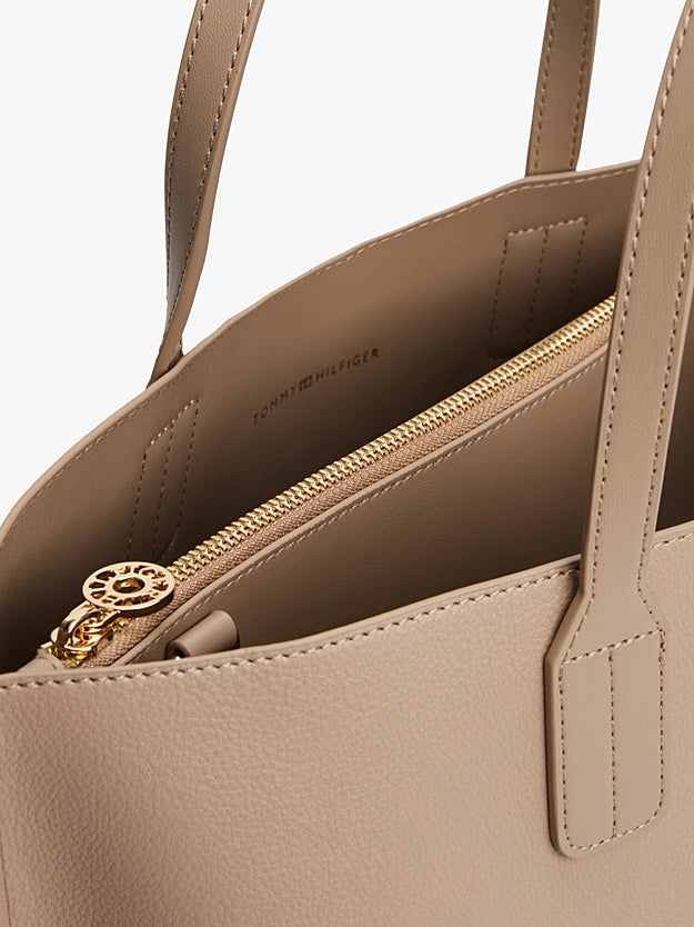 Borsa Satchel cammello con tracolla e monogramma Th