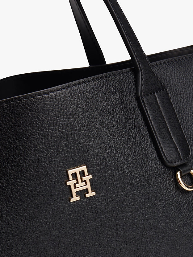 Borsa Satchel nera con tracolla staccabile e monogramma TH