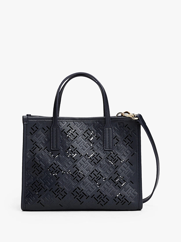 Borsa mini tote City blu con monogrammi TH