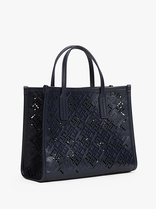 Borsa mini tote City blu con monogrammi TH