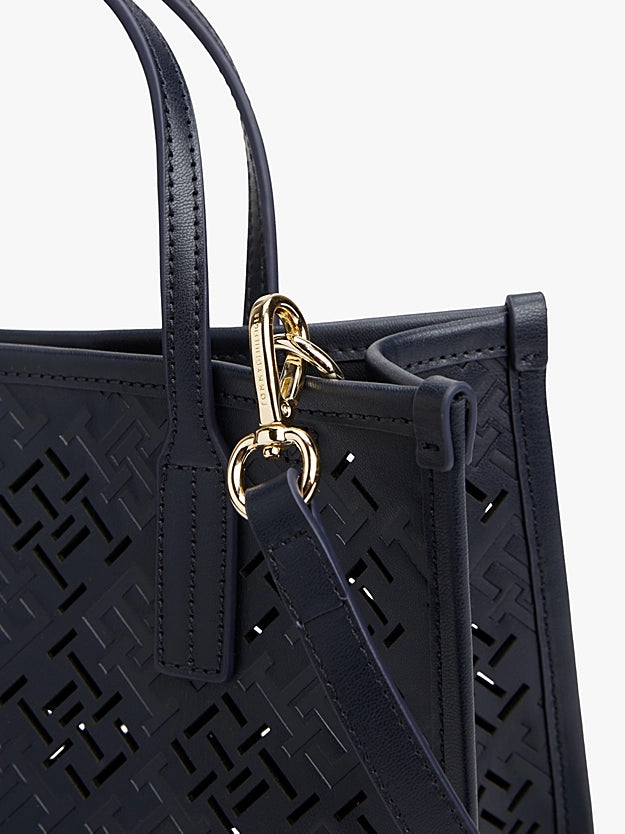 Borsa mini tote City blu con monogrammi TH