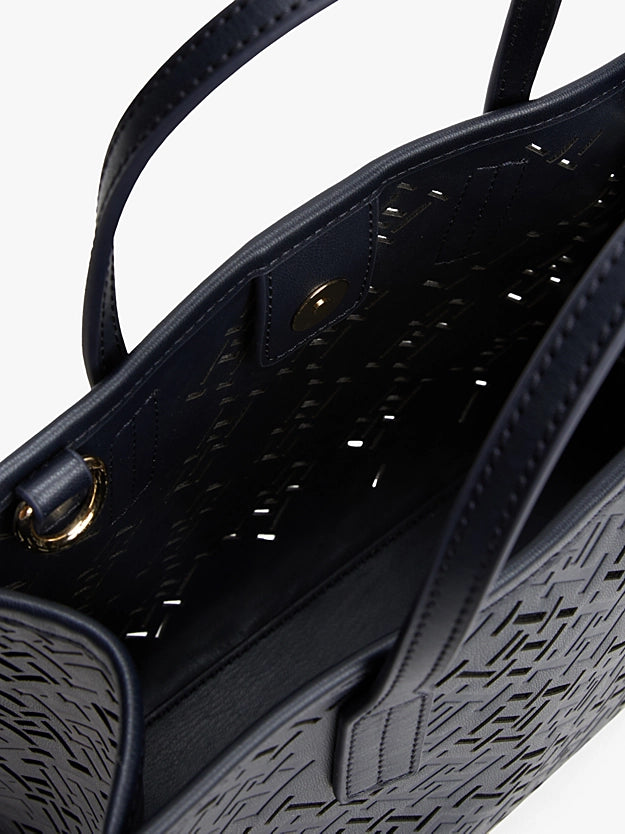 Borsa mini tote City blu con monogrammi TH