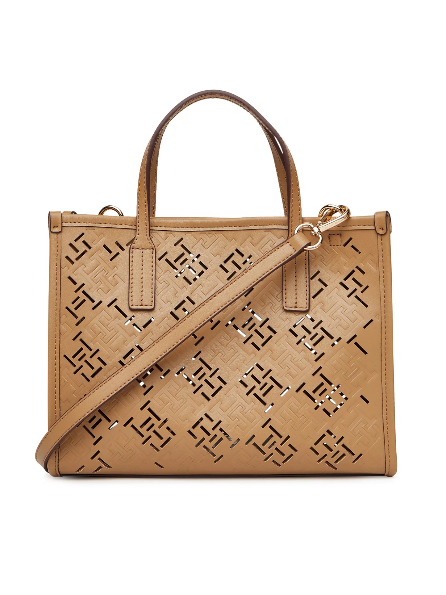 Borsa mini tote City cammello con monogrammi TH