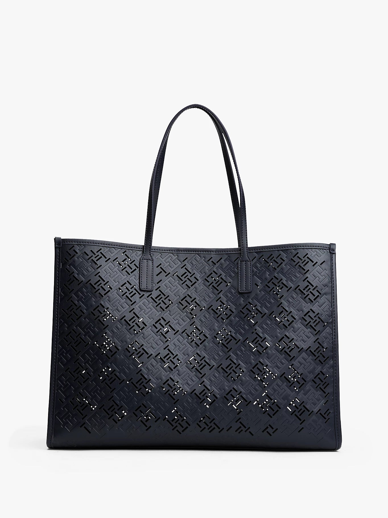 Borsa Tote City blu con monogrammi traforati TH