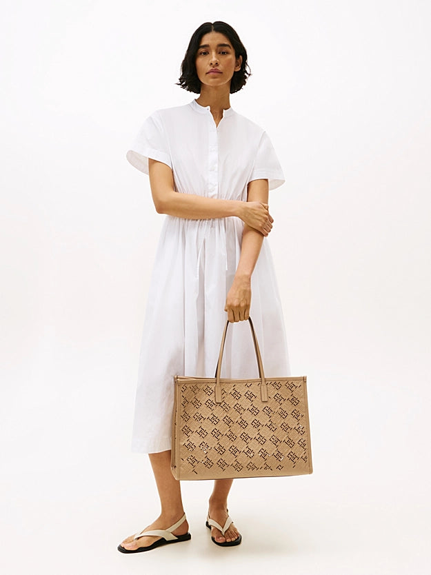 Borsa Tote City cammello con monogrammi traforati TH
