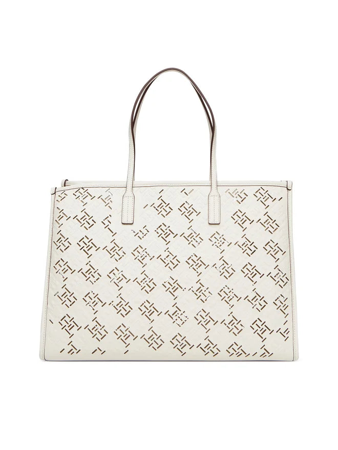 Borsa Tote City bianca con monogrammi traforati TH