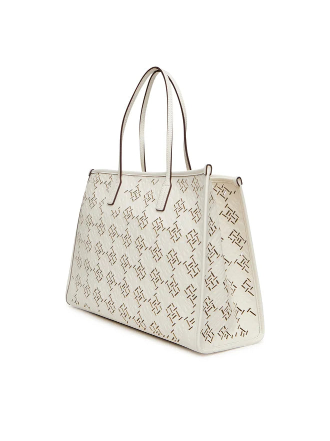 Borsa Tote City bianca con monogrammi traforati TH