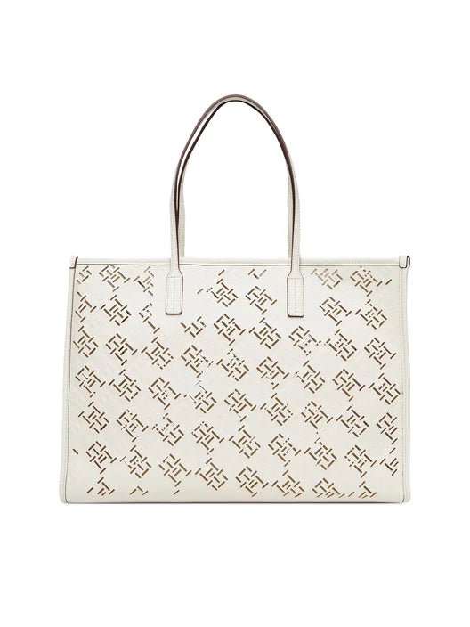 Borsa Tote City bianca con monogrammi traforati TH