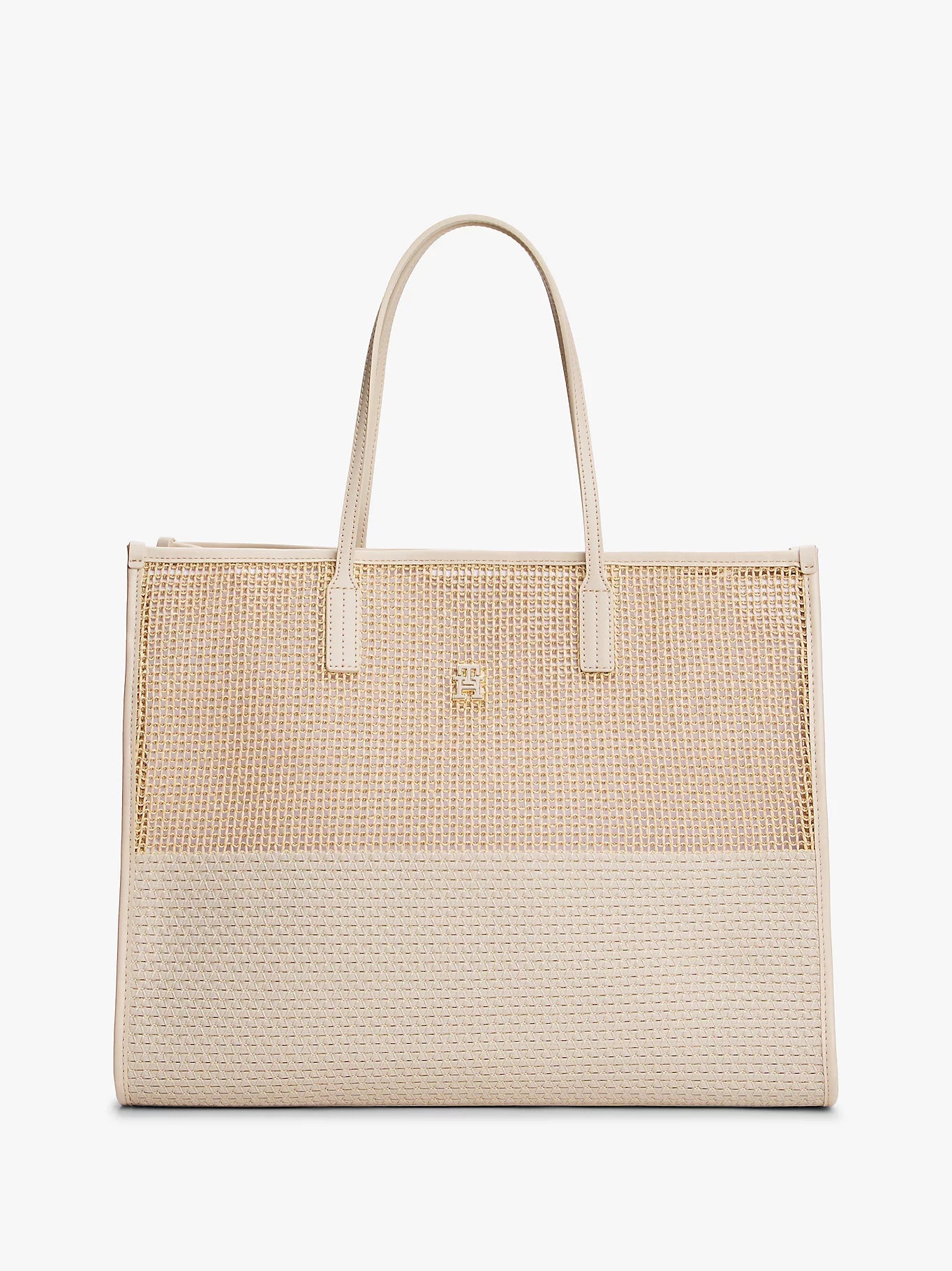 Borsa tote city beige in tela intrecciata