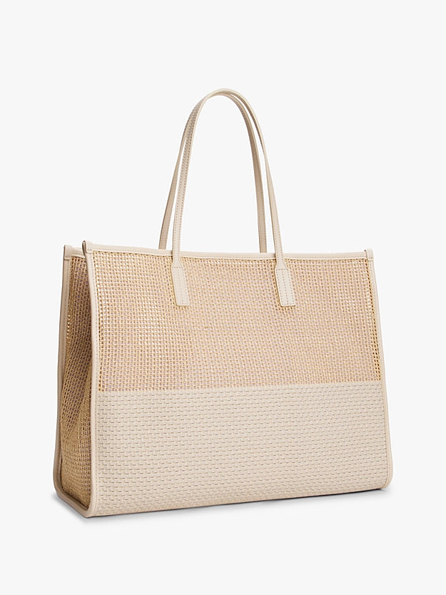 Borsa tote city beige in tela intrecciata