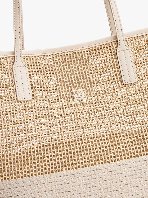 Borsa tote city beige in tela intrecciata