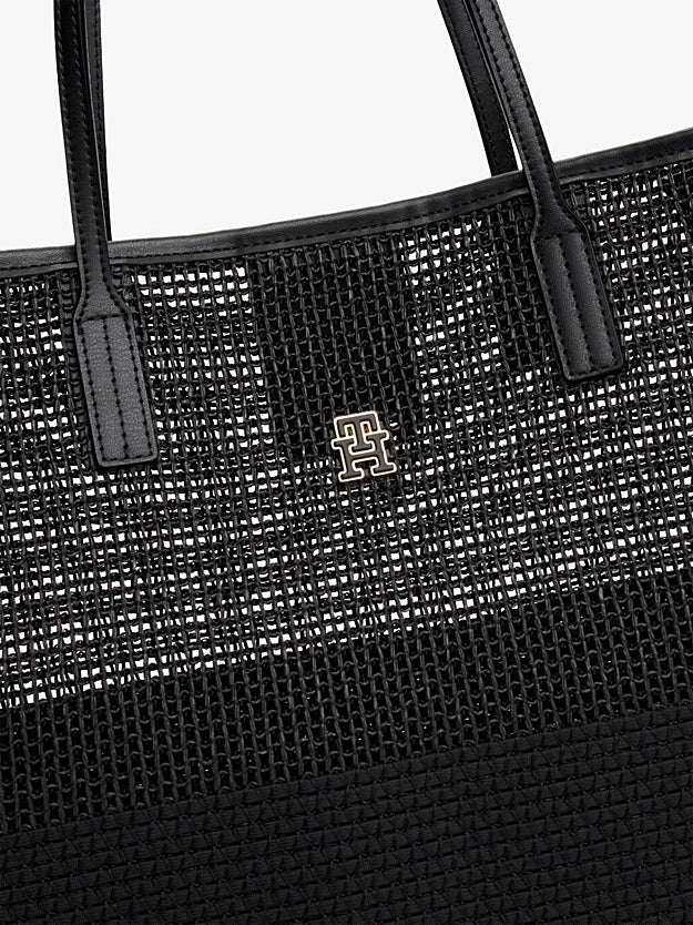 Borsa tote city nera in tela intrecciata