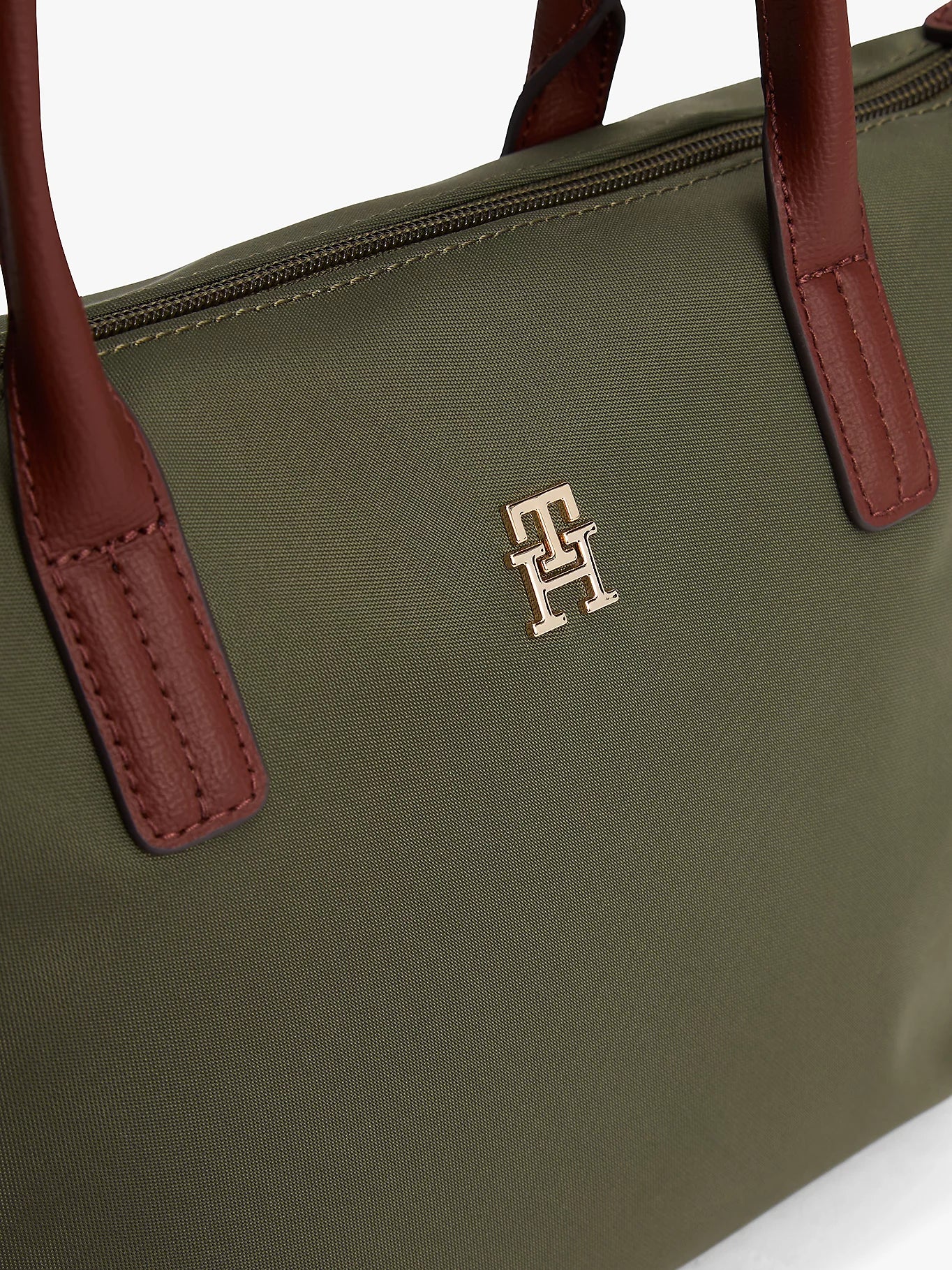 Borsa piccola in tessuto con manici e tracolla in pelle