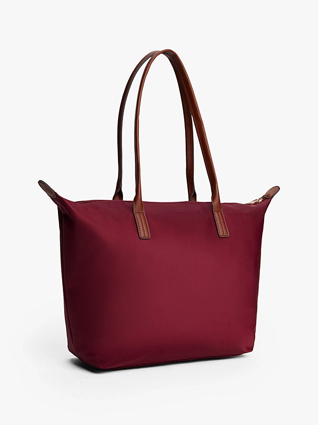 Borsa tote media bordeaux in canvas con manici in pelle