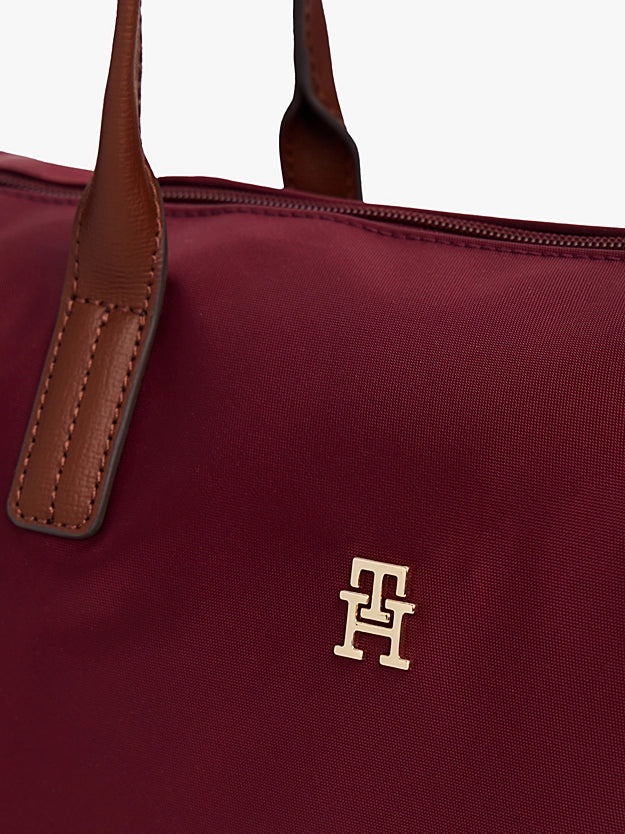 Borsa tote media bordeaux in canvas con manici in pelle