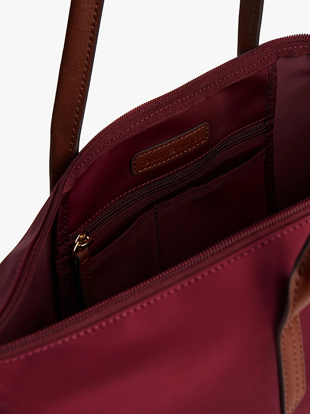Borsa tote media bordeaux in canvas con manici in pelle