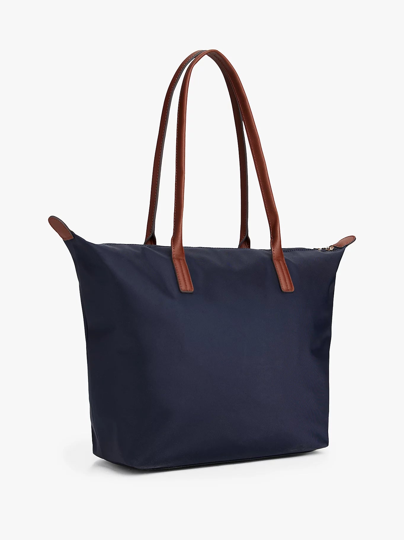 Borsa tote media blu in canvas con manici in pelle