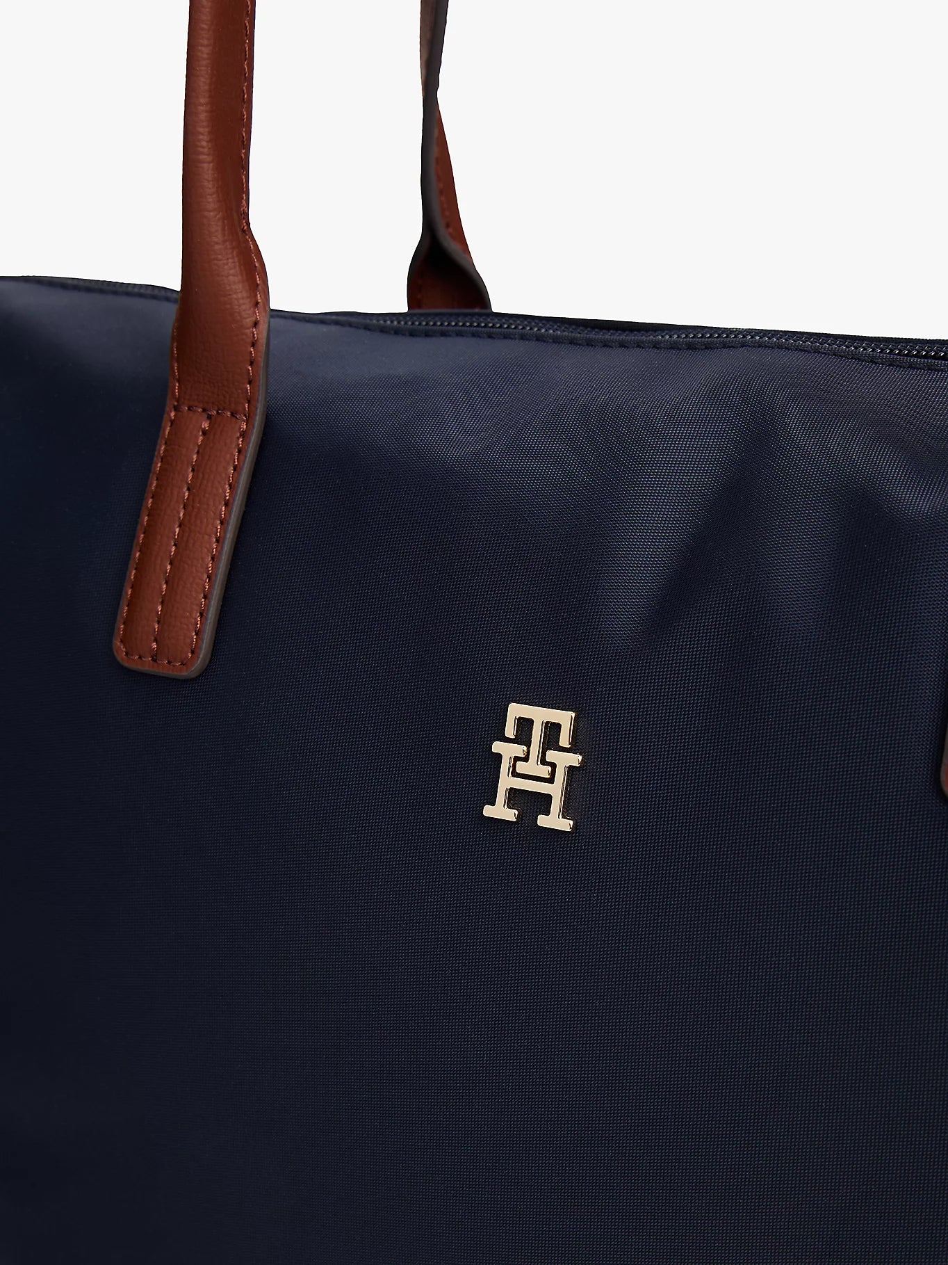Borsa tote media blu in canvas con manici in pelle