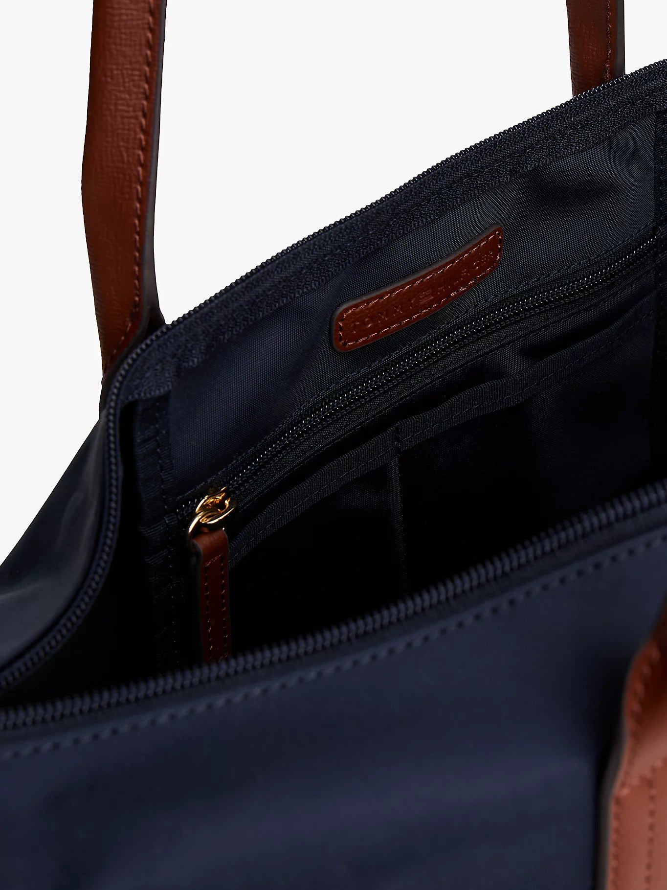 Borsa tote media blu in canvas con manici in pelle