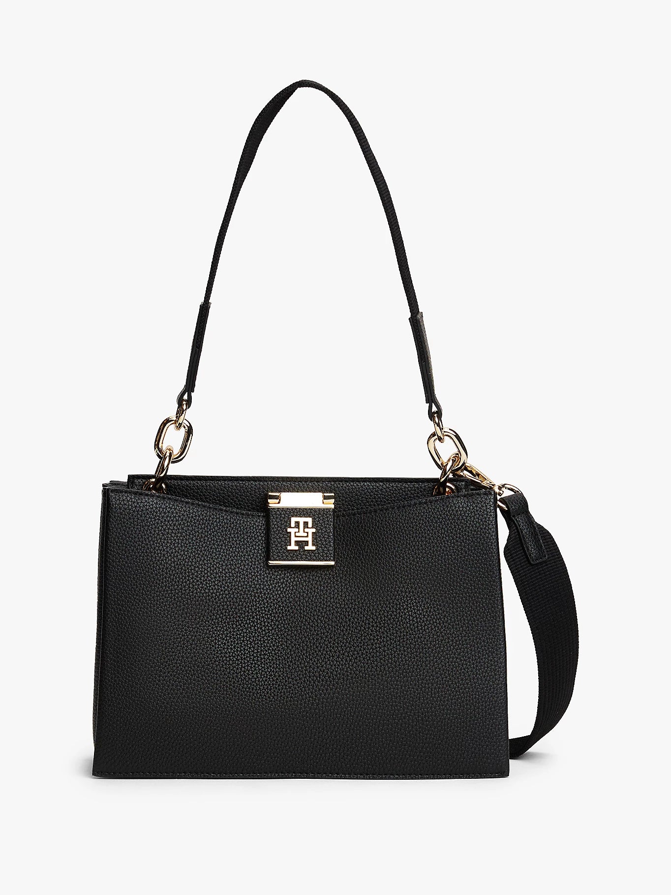 Borsa Media Satchel con finitura zigrinata e tracolla