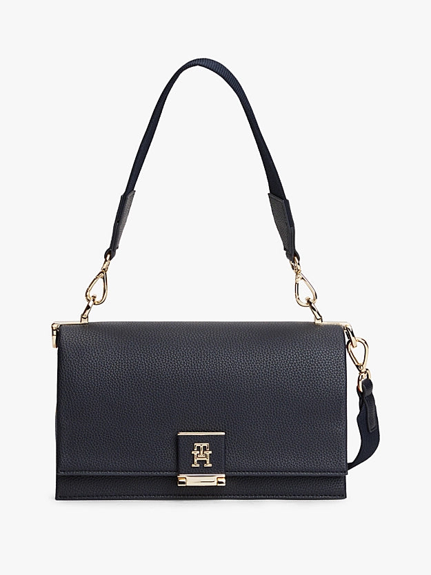 Borsa blu media con tracolla con soffietti iconici