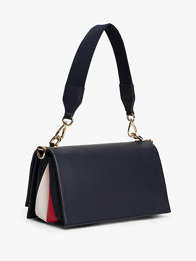 Borsa blu media con tracolla con soffietti iconici