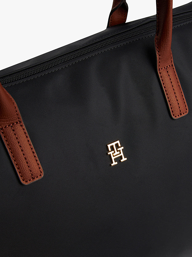 Borsa grande tote nera o blu con placchetta e monogramma TH