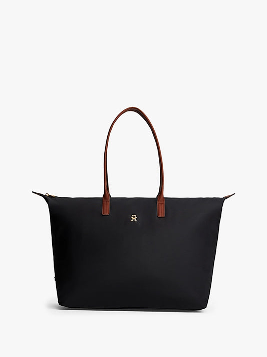Borsa grande tote nera o blu con placchetta e monogramma TH