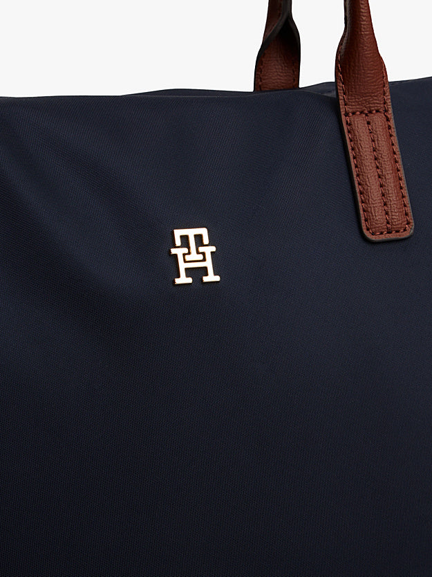 Borsa grande tote nera o blu con placchetta e monogramma TH