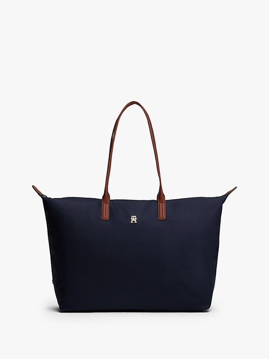 Borsa grande tote nera o blu con placchetta e monogramma TH