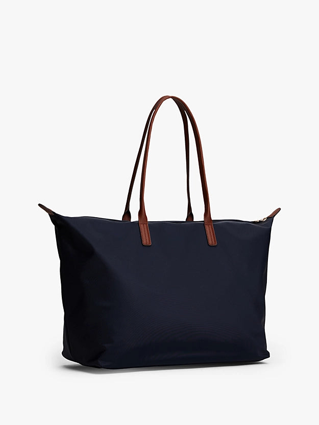 Borsa grande tote nera o blu con placchetta e monogramma TH