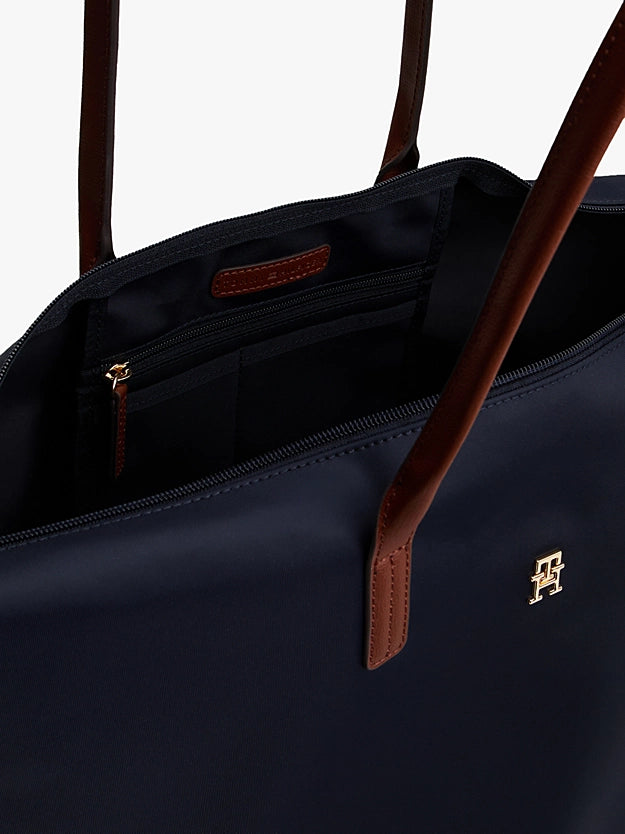 Borsa grande tote nera o blu con placchetta e monogramma TH