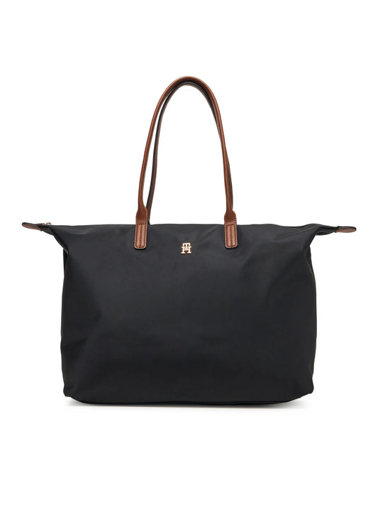 Borsa Shopper In Nylon con Profili in Pelle - Marrone, Nera