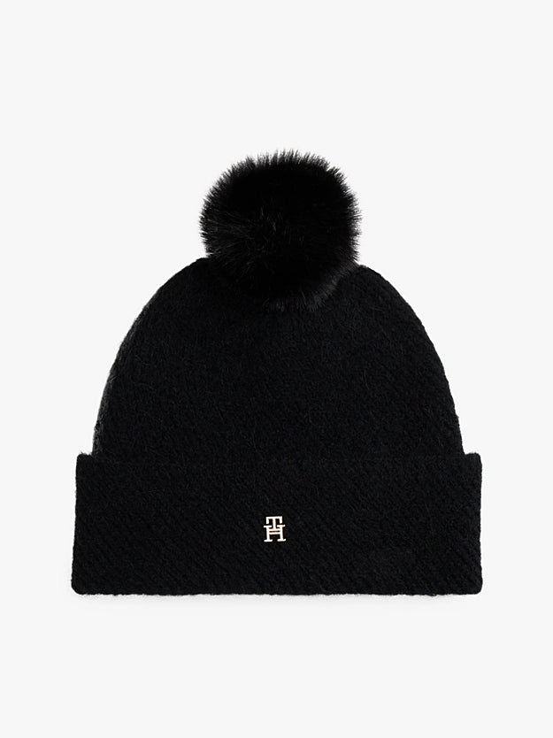 Cappelli Chic in maglia blu o nero con pompon